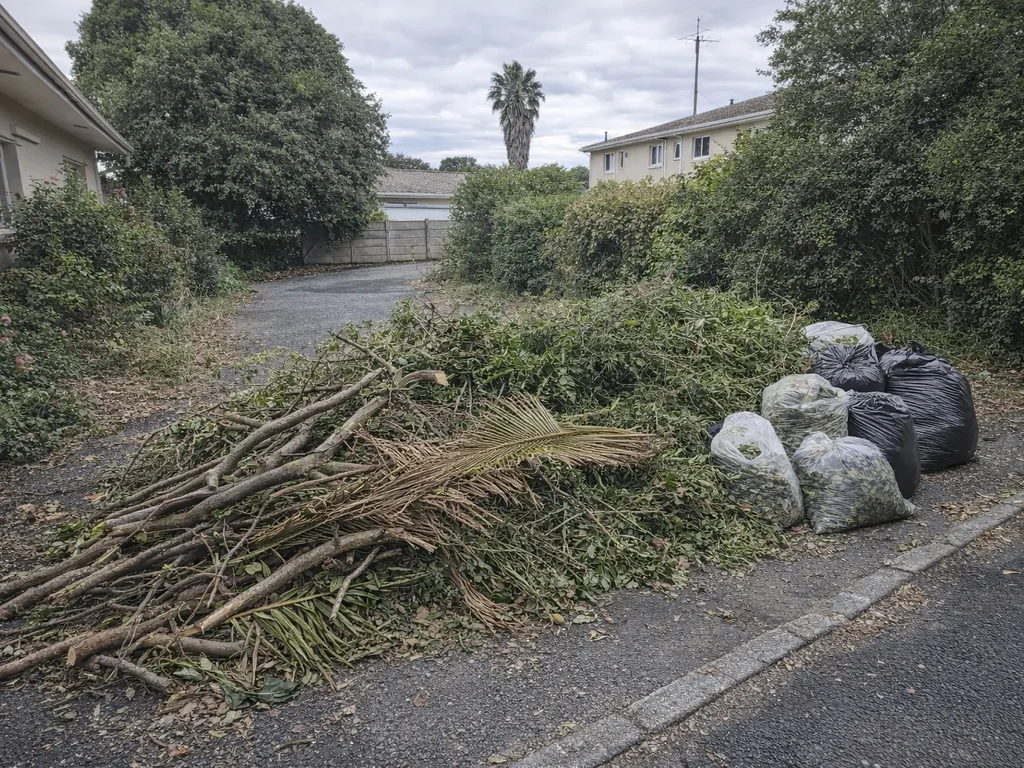 Cape Town garden refuse piled at the kerb awaiting drop-off