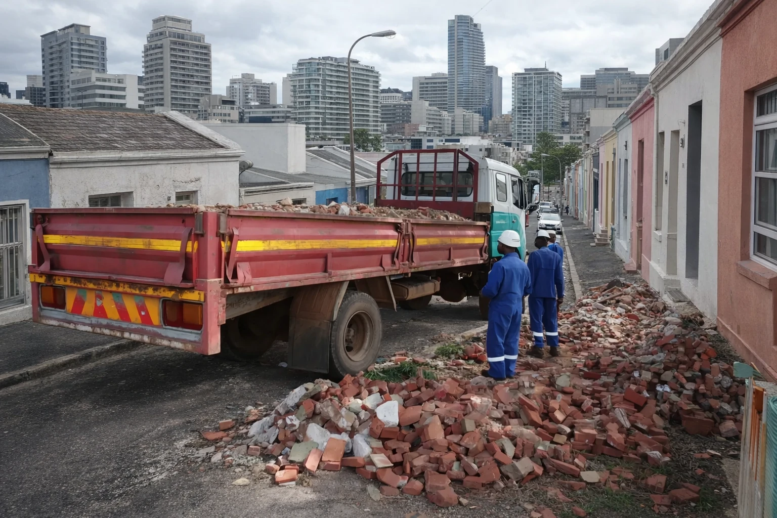 Rubble removal crew at work in Cape Town