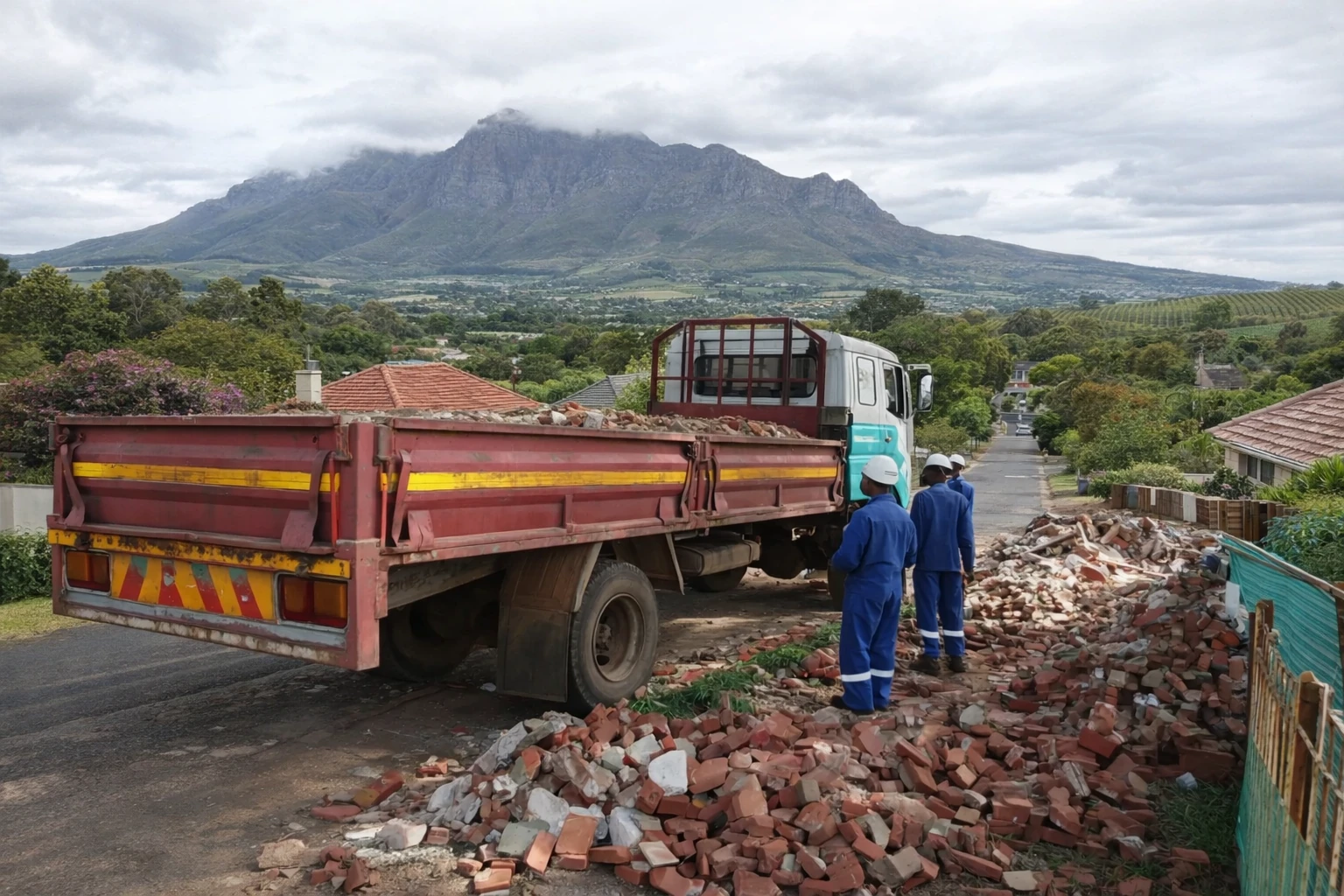 Rubble removal crew at work in Cape Town