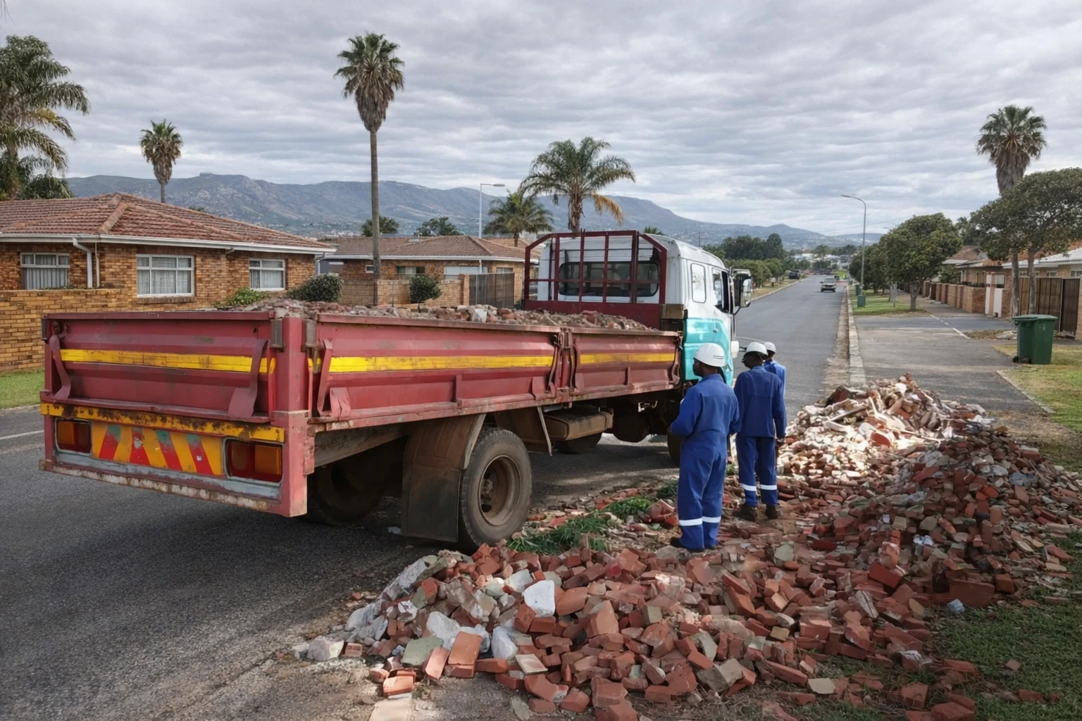 Rubble removal crew at work in Cape Town